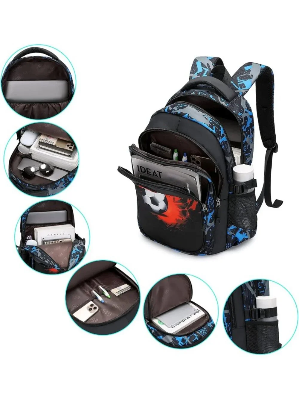 Camo Waterproof Backpack for Boys - Stylish School Bag & Travel Bookbag (Blue)